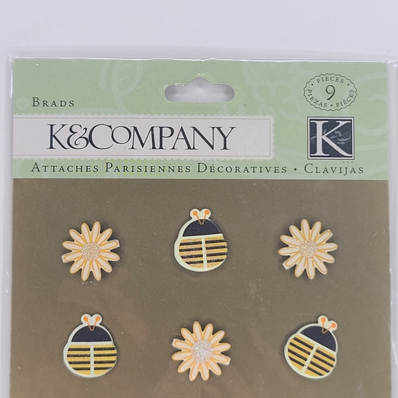 K&Company Brads Bugs And Daisies Brads 9 pcs Bees Spring Summer Brads - Picture 4 of 8